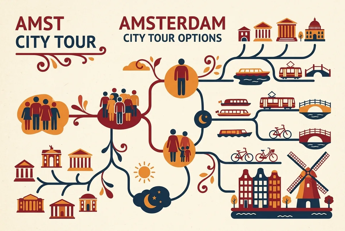 Simple decision-tree infographic labeled Choose Your Vatican Tour with branches for Guided, Private, Self-Guided, Early Morning, and Night, generic icons only, no prices