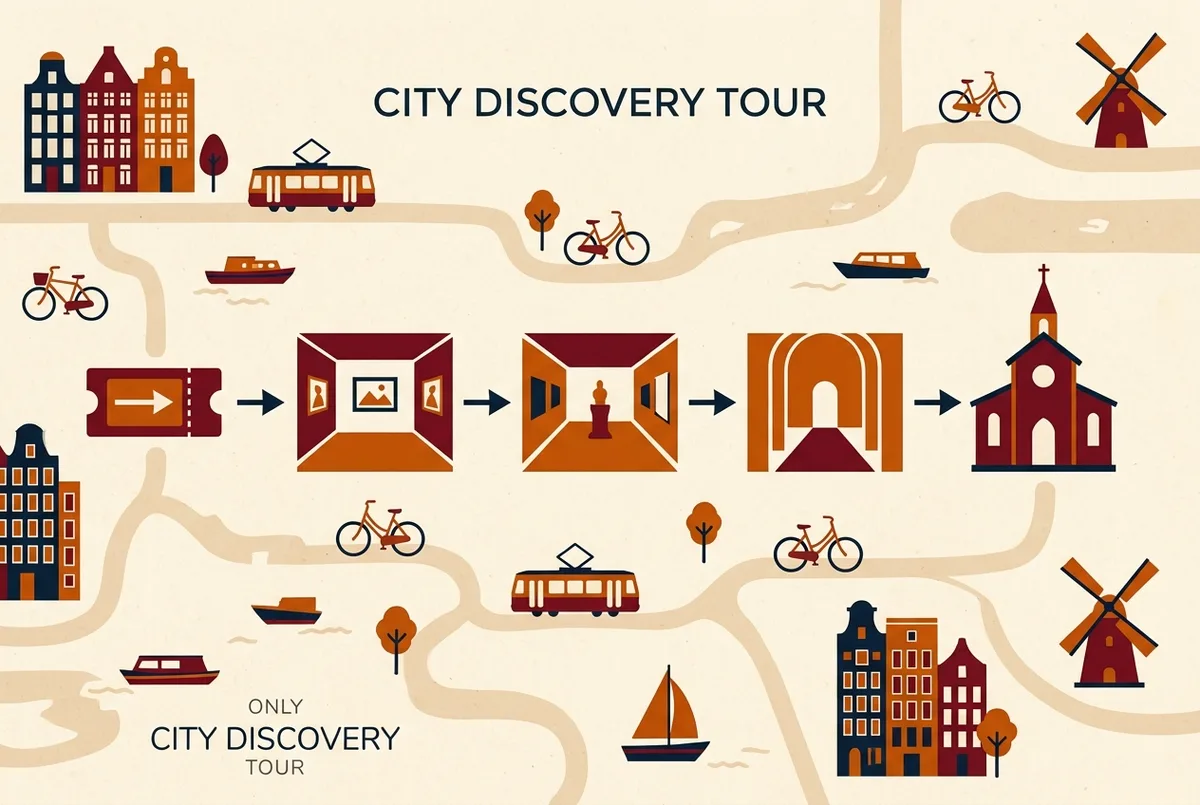 Infografía sencilla tipo mapa mostrando el recorrido de un solo sentido desde la entrada de los Museos Vaticanos hasta la Capilla Sixtina al final, iconos genéricos de salas sin precios
